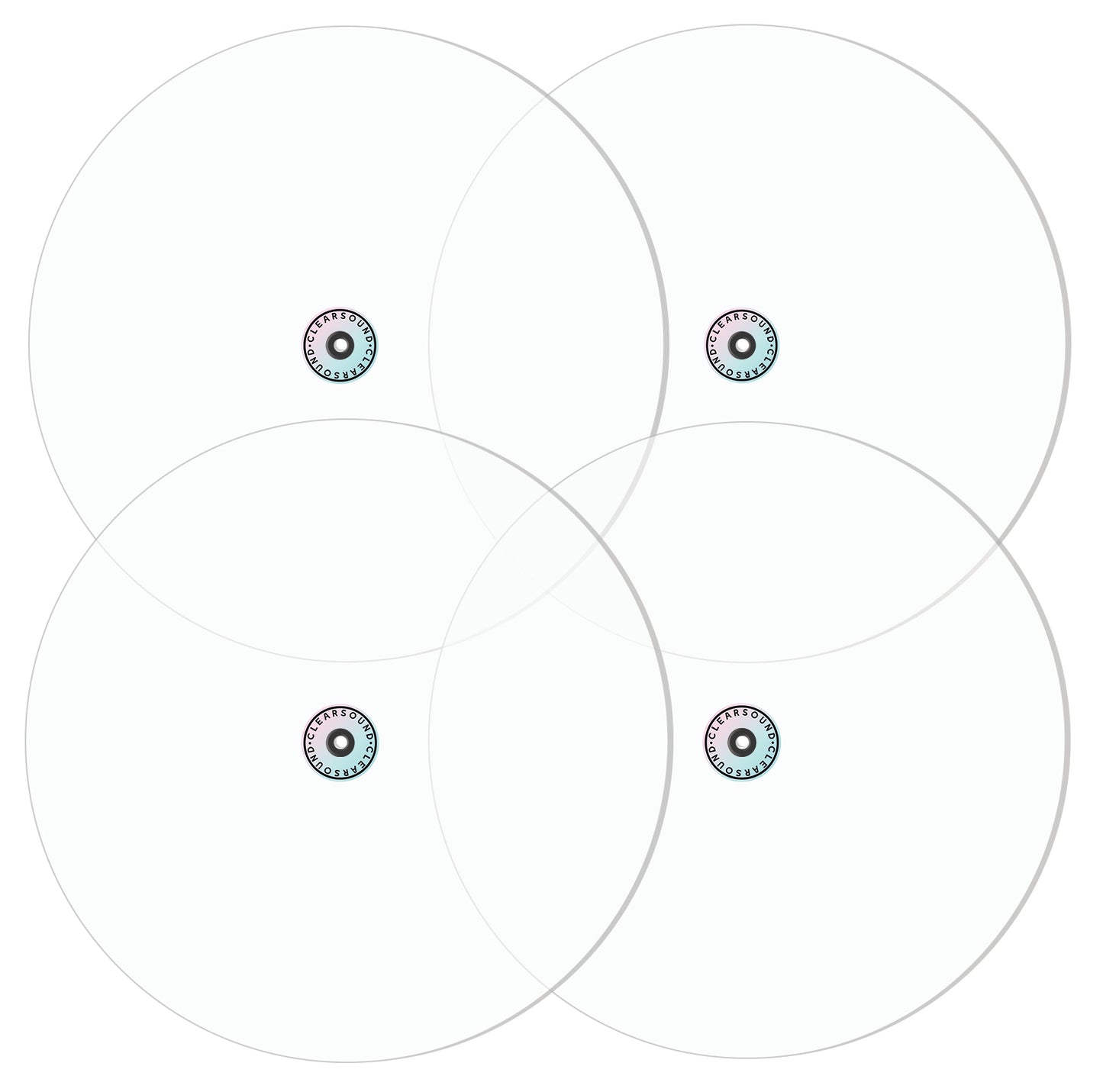 4 clear cymbal baffles for drum set.