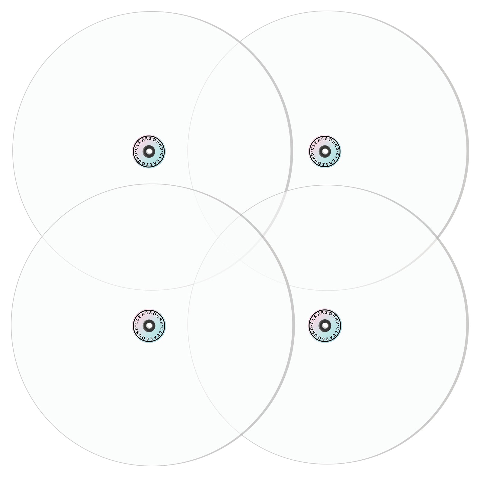 4 clear cymbal baffles for drum set.