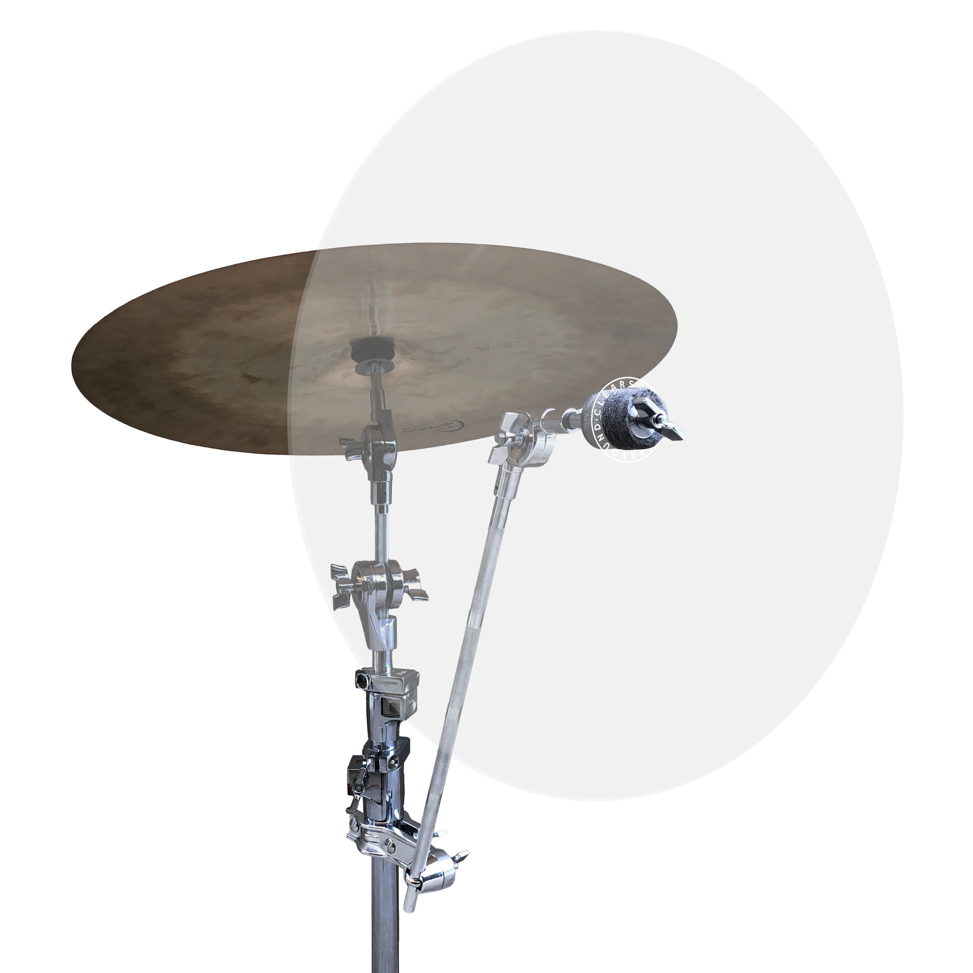 Cymbal Baffle Arm Mount. Cymbal Baffles and Stands, Shy Baffles and Sets.